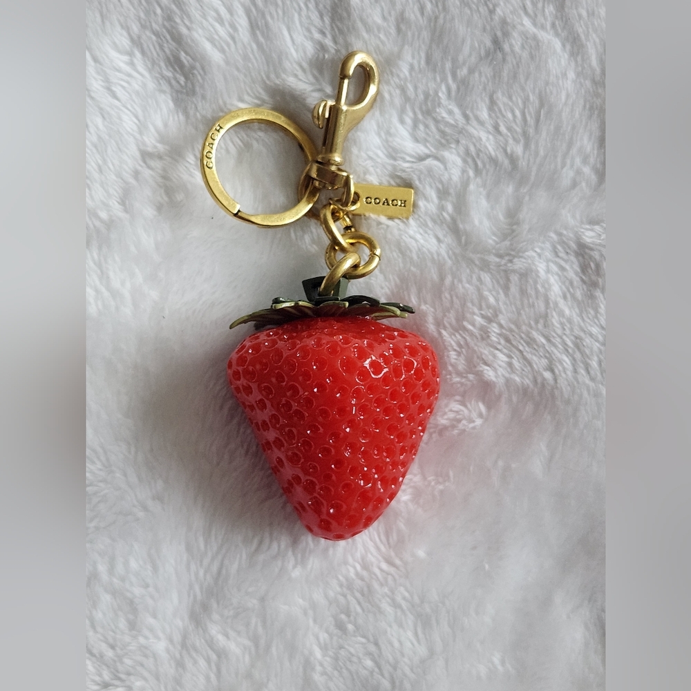 COACH Bag Charm Red Strawberry Keychain with Gold Hardware